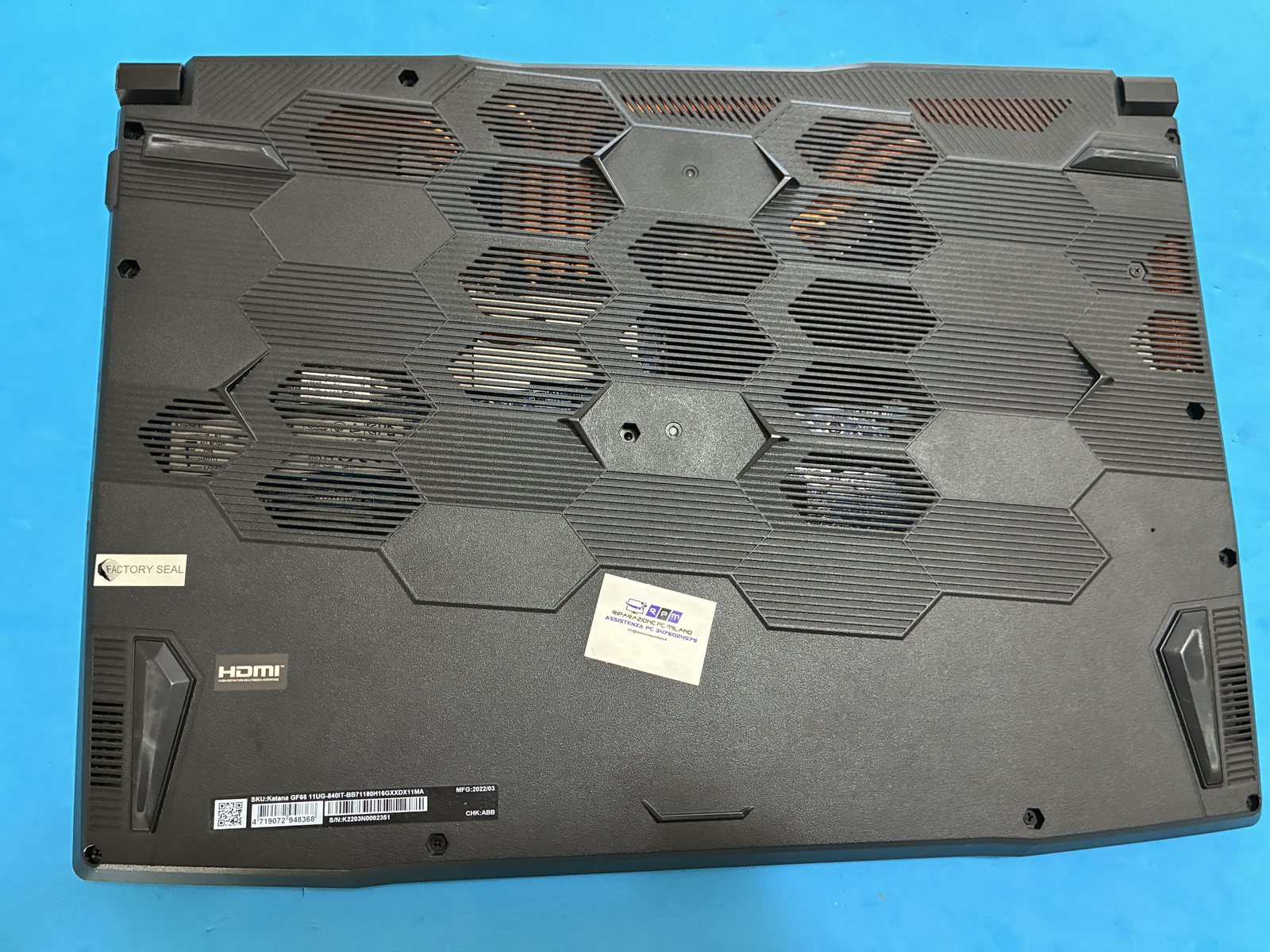 MSI Katana GF66 11UG-846IT pulizia ventole e pasta termica in laboratorio a Monza