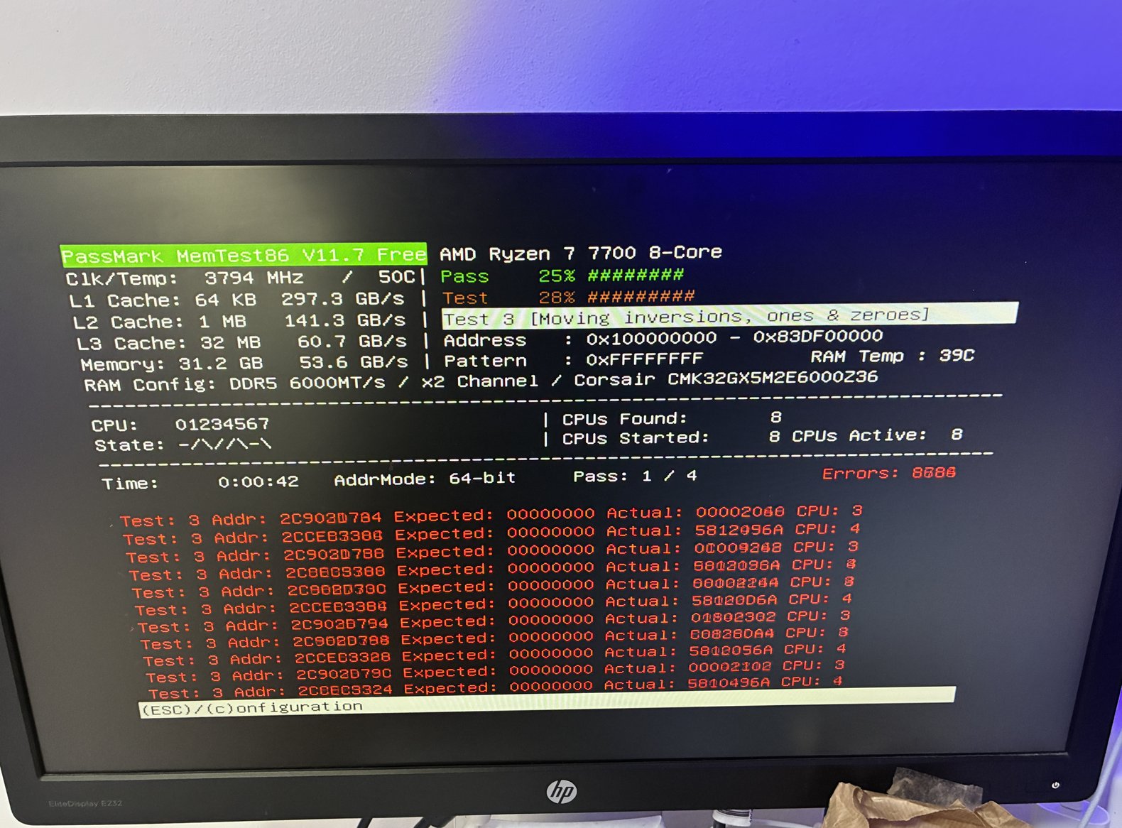 MemTest86 errori DDR5-6000 laboratorio Monza